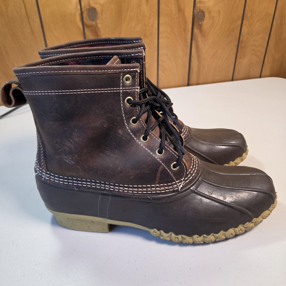LL BEAN Boots Mens 12 Brown Bean 8" Original Duck Leather Rubber Lined Made USA